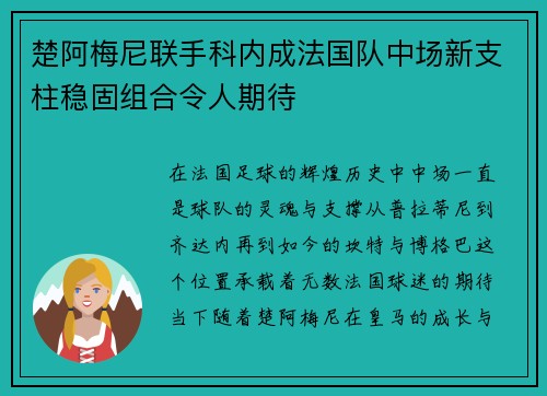 楚阿梅尼联手科内成法国队中场新支柱稳固组合令人期待